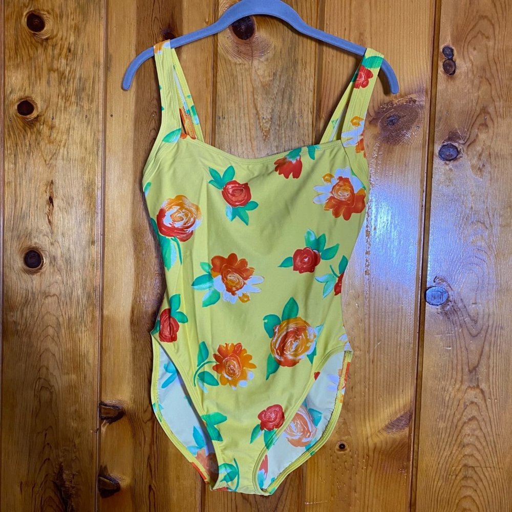 Vintage Yellow Floral One Piece Swimsuit